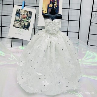 優選好物 25CM 芭比娃娃免裁剪迷你小婚紗甜心娃娃衣服手工DIY材料包禮服裙 FKNY