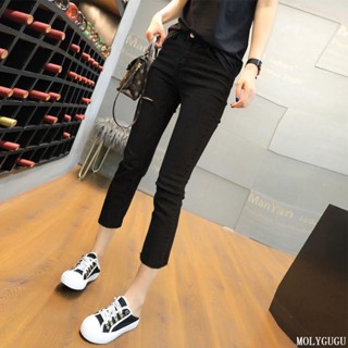 全網最低價🛒夏薄款彈力 牛仔褲女 修身顯瘦小直筒學生韓版破洞 七分褲 九分褲 褲子 女裝 牛仔褲 6GDV