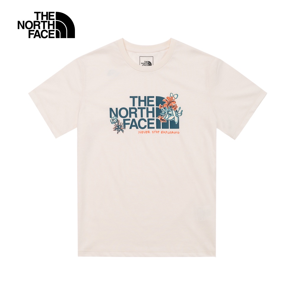 The North Face北面女款米白色吸濕排汗花卉LOGO短袖T恤｜7WFHN3N