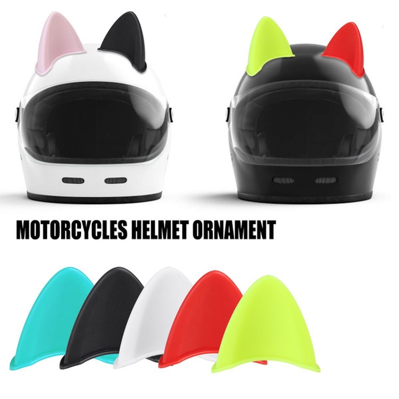 🏍️【熱賣】摩托車頭盔貓耳朵可愛裝飾風格電動車越野摩托車貼紙駕駛時尚通用頭盔配件