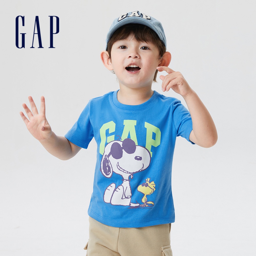 Gap 男幼童裝 Gap x Snoopy史努比聯名 Logo印花圓領短袖T恤-藍色(667201)