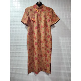 復古風/棕色花朵/民國風/旗袍/洋裝/Size:12/質感很好/宮廷風/妃子/ 適合宴會婚宴生日party禮服 