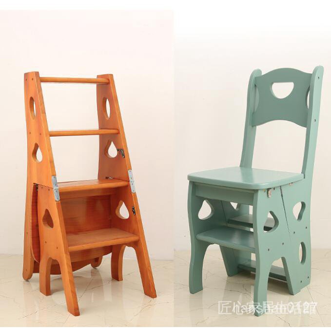 實木傢用折疊梯椅四層兩用梯子椅子創意梯凳多功能餐椅登高凳 億豐達