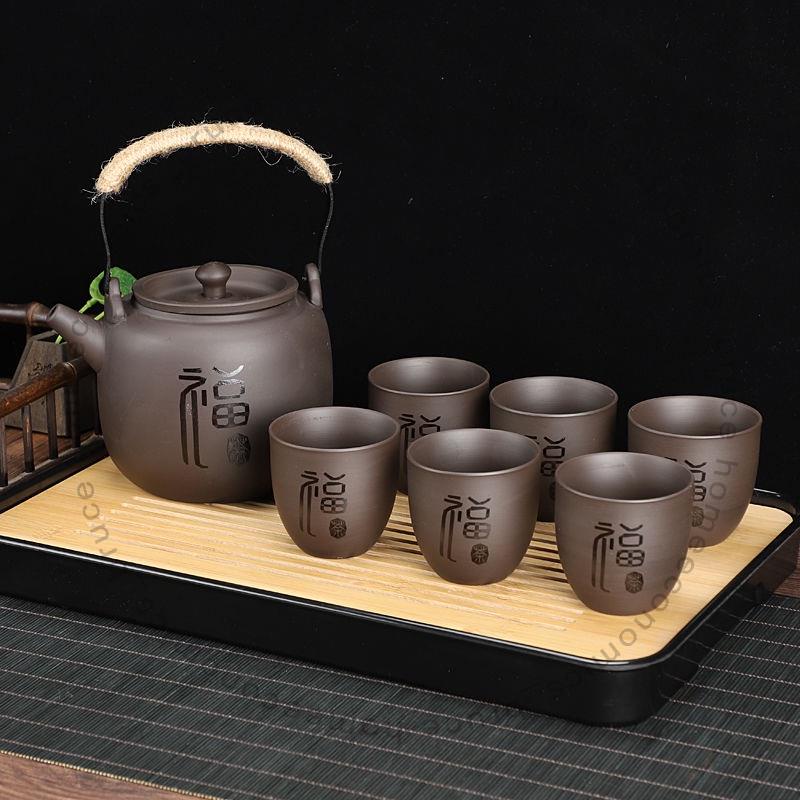 ✔紫砂壺✔ 紫砂功夫茶具提樑壺套裝大容量單個壺茶杯復古大號家用簡約泡茶器9290