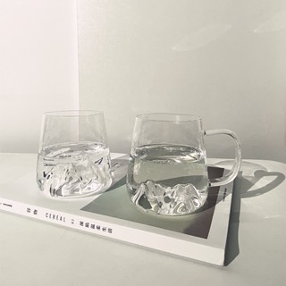 【銘行】【餐吧用具特賣】韓風ins創意帶把富士山觀山杯遠山雪山杯日式家用耐熱玻璃杯茶杯