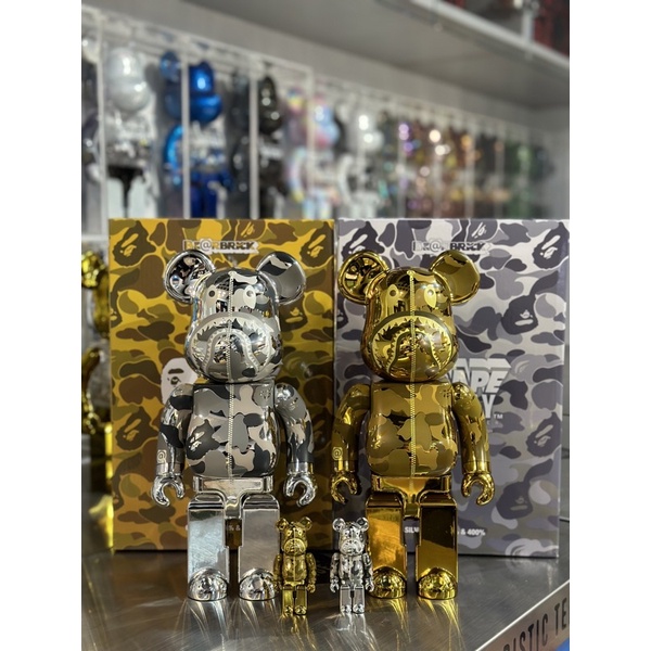 BE@RBRICK 庫柏力克熊 bearbrick  BAPE(R) CAMO SHARK 金銀鯊魚 400%+100%