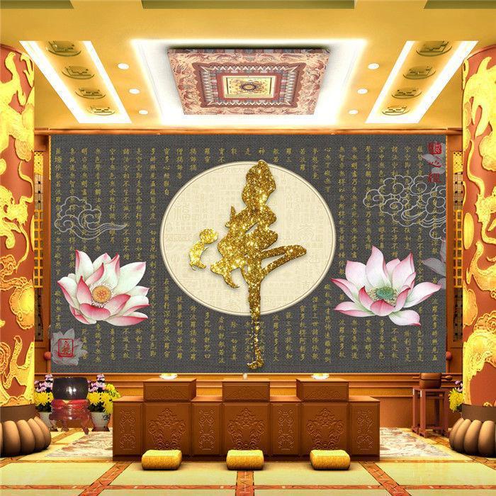 壁紙 壁貼 墻紙 3D電視沙發背景墻客廳壁畫無縫墻布佛堂寺廟般若菠蘿蜜多心經墻紙