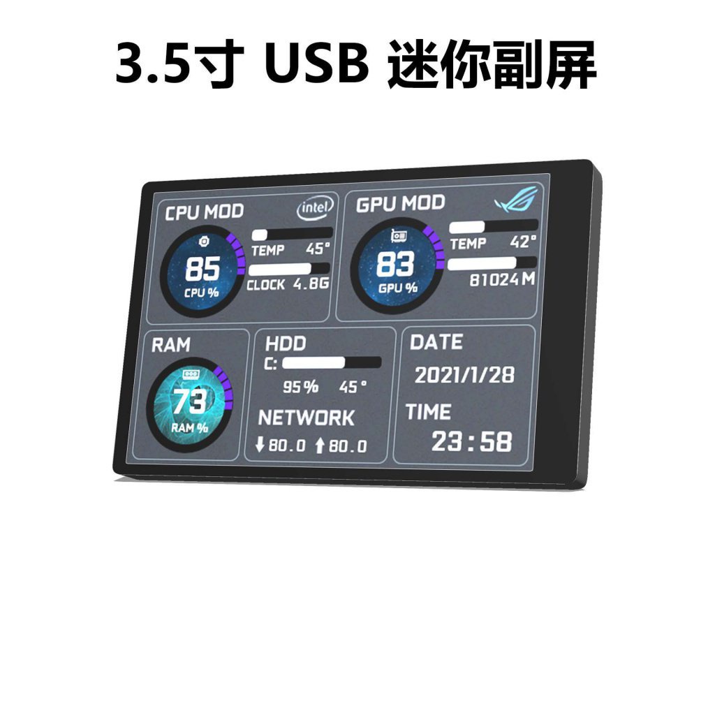 ❉電競玩家 3.5寸IPS 副屏機箱 USB機箱副屏 電腦硬件溫度監