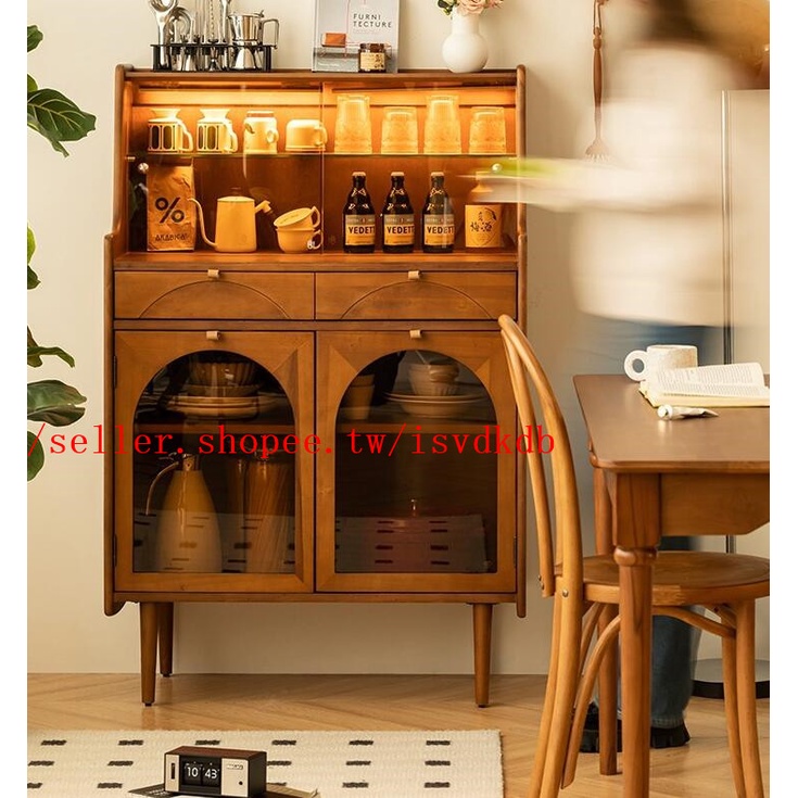 下殺 新品 代客組裝 低價北歐實木餐邊櫃客廳餐廳茶水櫃儲物櫃酒櫃復古簡約多功能一體邊櫃