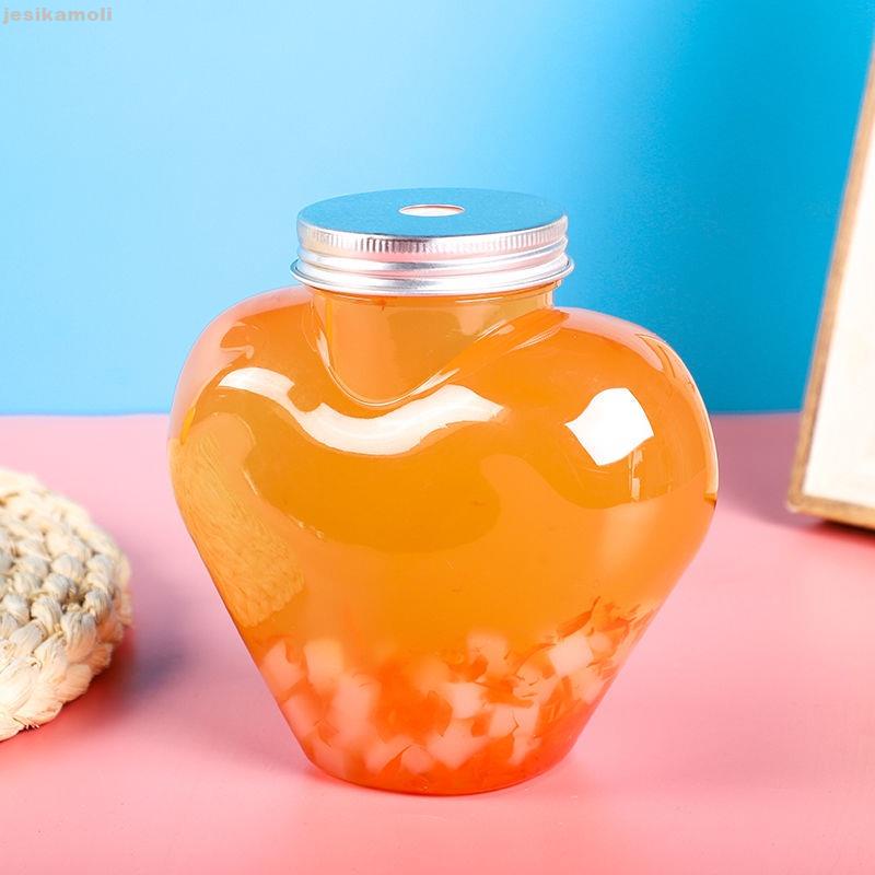 【YO】 塑膠瓶 心形瓶一次性新款pet創意奶茶果汁杯楊枝甘露飲料350ml打包瓶飲料瓶