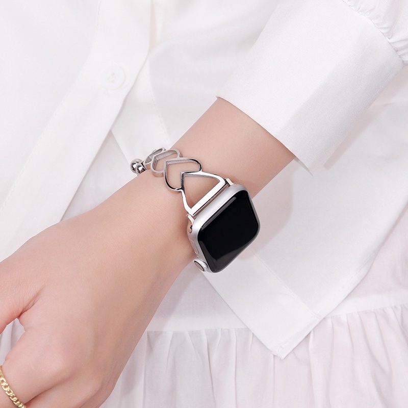 創意愛心手鍊條 適用 Apple watch 8 7 6 5 SE 41mm 45mm 蘋果手錶錶帶 S8 不鏽鋼錶帶