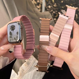 金屬扣 皮質錶帶 適用 Apple Watch S8 7 6 5 4 SE 41mm 45mm 44mm 49 磁吸錶帶