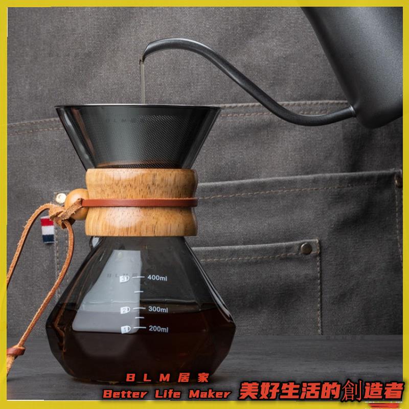 BLM 現貨 咖啡下壺 玻璃咖啡壺 手衝滴濾黑咖啡分享壺 免濾紙耐熱玻璃杯 不鏽鋼過濾網 家用過濾器 一件式式咖啡滴漏壺