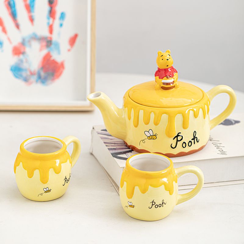 居家好物✨維尼熊茶壺套裝可愛水杯立體造型瑪麗貓湯姆貓一壺兩杯創意禮品
