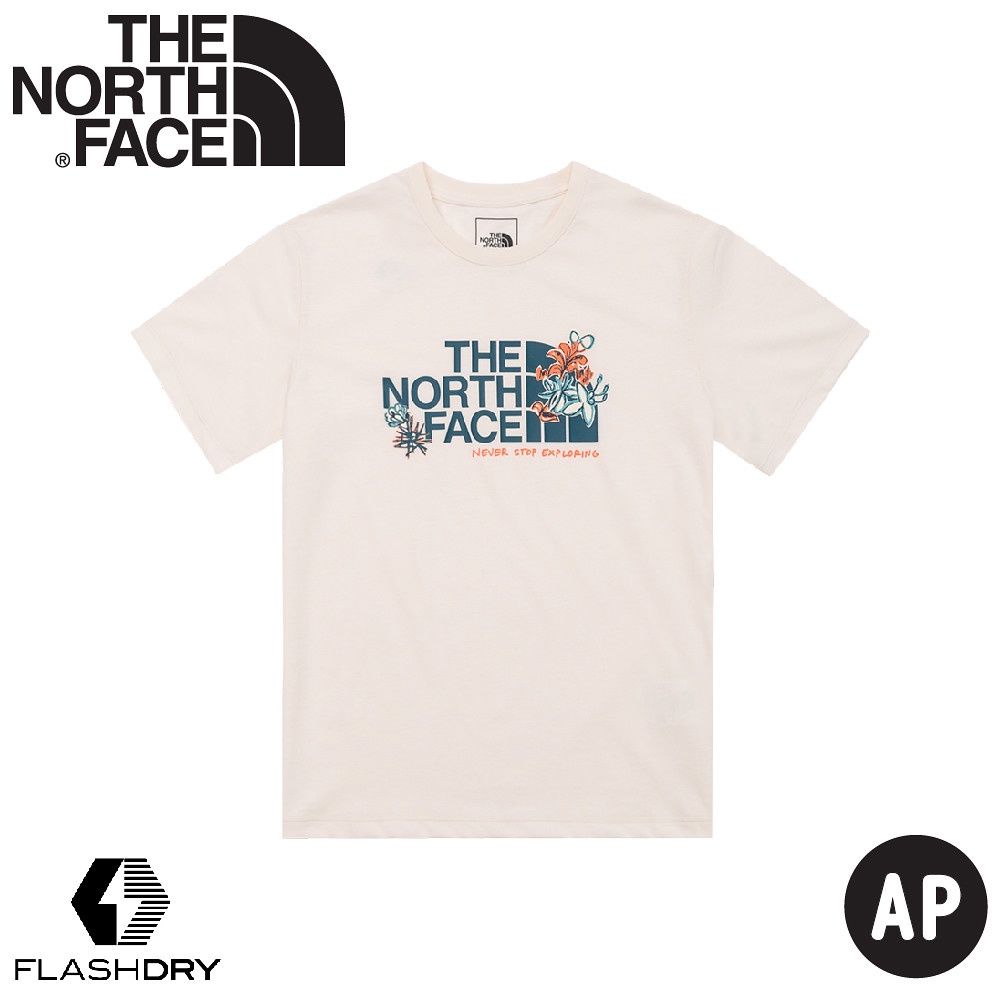 【The North Face 女 快乾短袖T AP《白》】7WFH/吸濕排汗花卉LOGO短袖T恤/運動衫