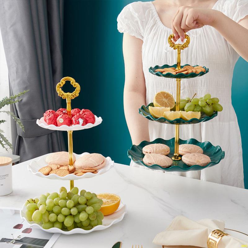 OOC爆品#三層水果盤架塑料歐式小精致客廳家用糖果零食蛋糕托盤多層點心架