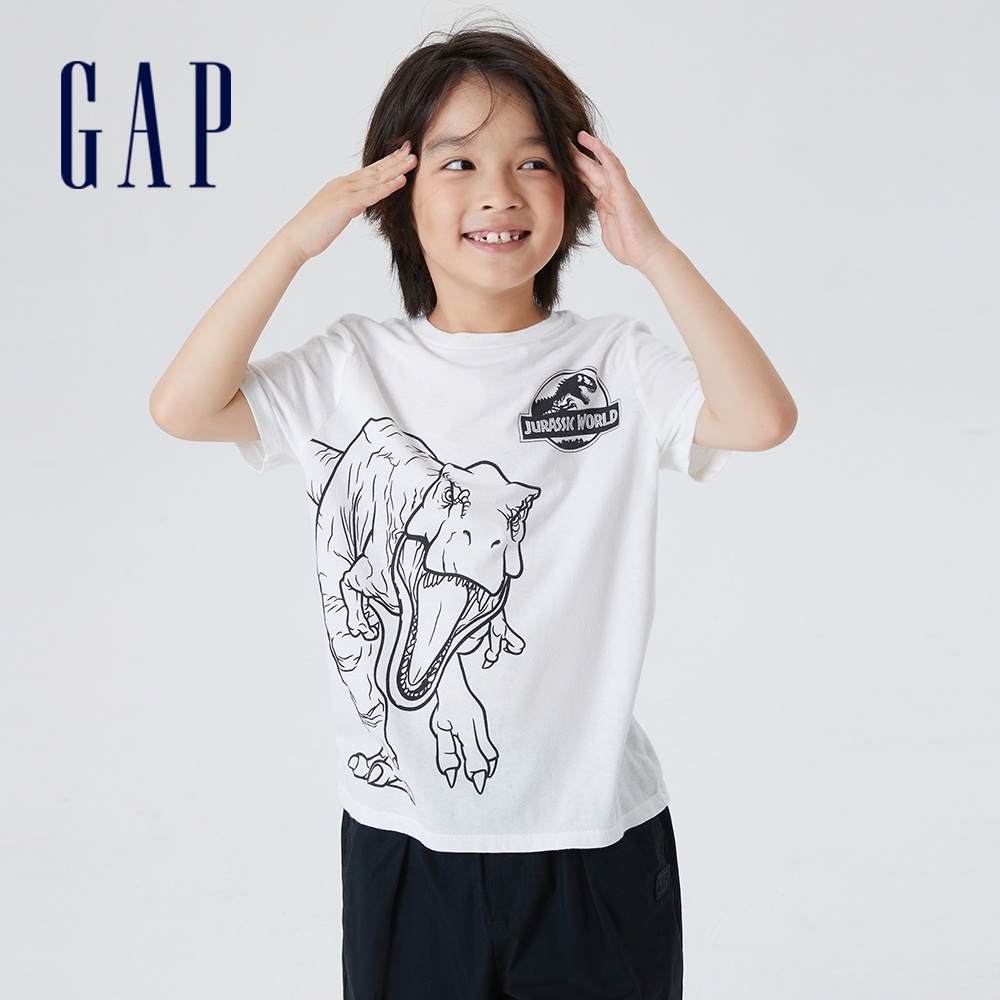 Gap 男童裝 Gap x 侏羅紀世界聯名 純棉印花短袖T恤-白色(624648)
