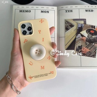 簡約ins奶黃英文紐扣支架12蘋果14promax手機殼iphone13磨砂X女11