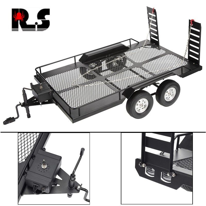 熱賣D TRX4 KM2 D90 SCX10 易控1/10雙軸金屬拖車 攀爬車通用平板大拖車jbx店