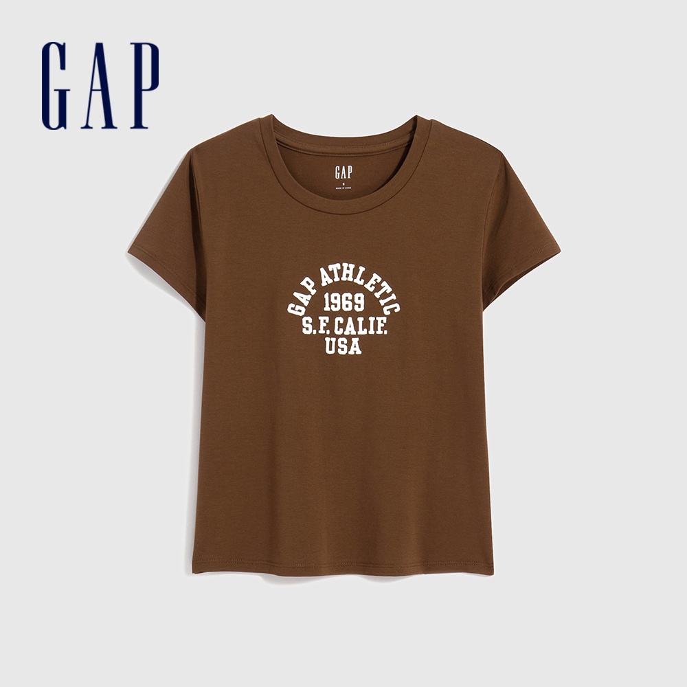 Gap 女裝 Logo刺繡短袖T恤-棕色(659467)
