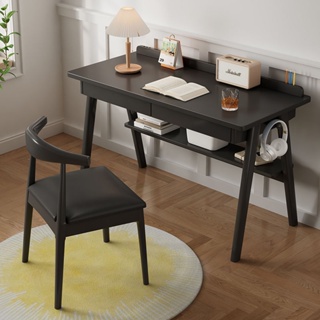 實木書桌黑色簡約現代傢用寫字辦公桌臥室小戶型白色電腦桌北歐