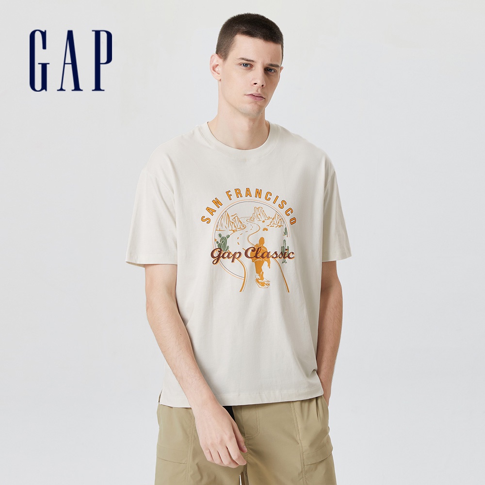 Gap 男裝 Logo素色/印花短袖T恤-灰白色(671976)