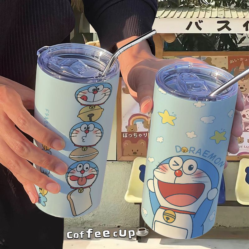 💎冰霸杯💎哆啦A夢周邊咖啡網紅高顏值不銹鋼保溫杯辦公室吸管隨行水杯