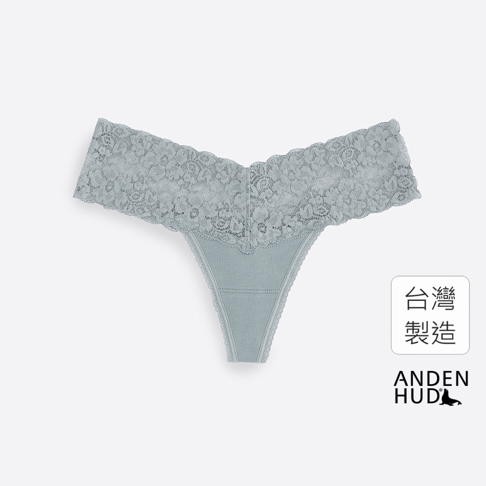 【Anden Hud】Under the sea．V蕾絲丁字褲(海潮藍) 純棉台灣製