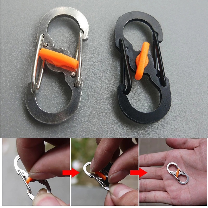 📣火山運動💜帶鎖的不銹鋼 S 型登山扣 / 迷你鑰匙扣掛鉤 / 防盜戶外露營背包扣鑰匙扣鑰匙扣工具