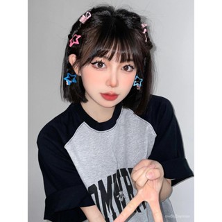 GP實拍 短袖上衣女 寬鬆女上衣 流行衣服女 夏天t恤女 素T2023新款撞色短袖T恤女寬鬆韓版vintage美式複古