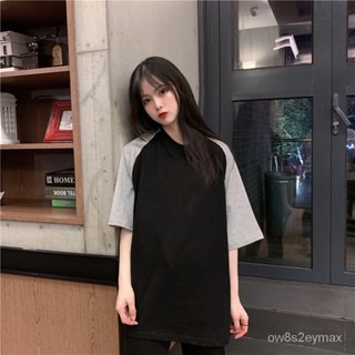 GP實拍 學生衣服 正韓t 短闆上衣 短袖上衣女生韓版 韓國女裝夏季韓版寬鬆ins原宿風中長款T恤女撞色拚接短袖bf半