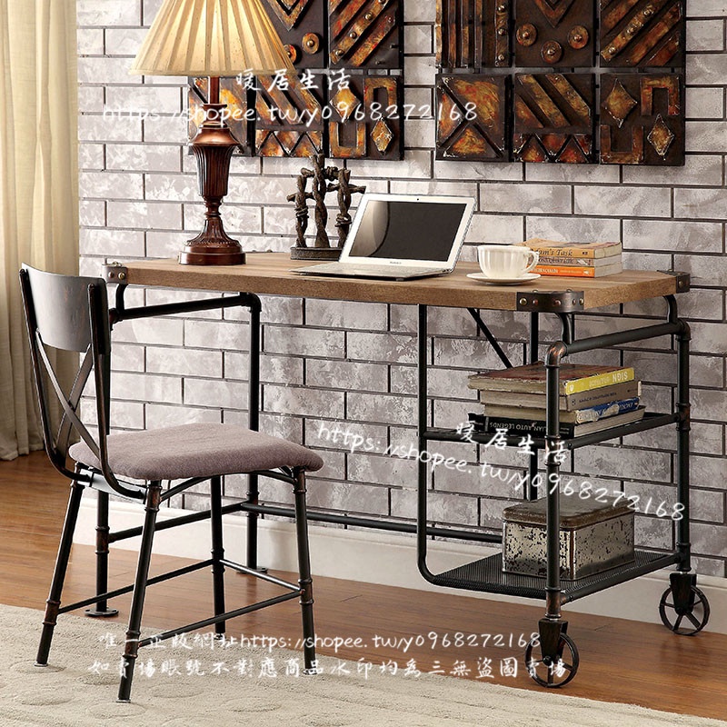 &lt;暖居生活&gt;工業風書桌電腦桌loft美式復古鐵藝實木創意桌子家用辦公桌操作臺