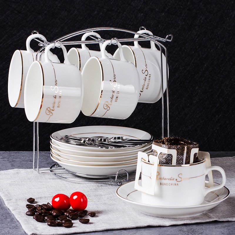 啡憶歐式陶瓷杯咖啡杯套裝 簡約咖啡杯6件套家用小奢華咖啡杯碟勺 歐式陶瓷杯 簡約咖啡杯
