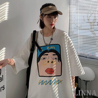 LINNA大尺碼T恤上衣 短袖T恤 超肥加大碼100-150公斤學生搞怪趣味港味BF短袖t恤女胖mm寬松ins潮