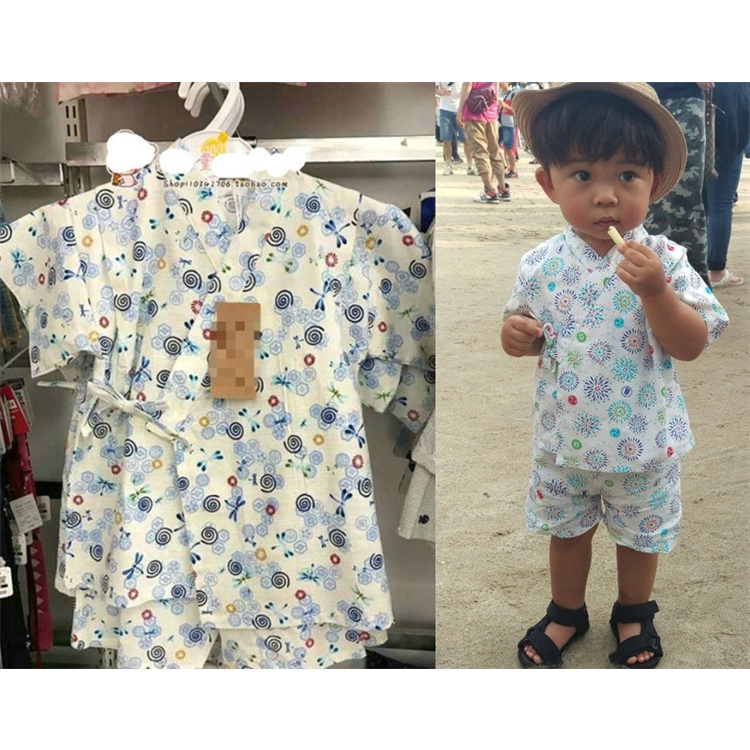 日式童裝 男兒童和服套裝 男童甚平家居服 兒童和服浴衣套裝蜻蜓