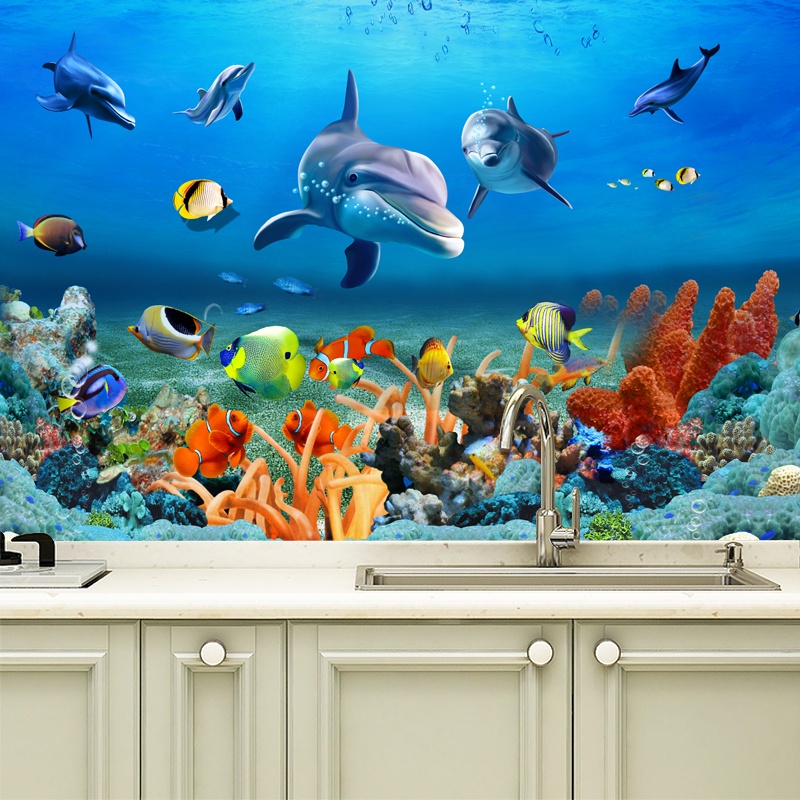 HK01.3D立體卡通海洋衛生間浴室廁所瓷磚防水自粘貼畫墻貼玻璃門貼紙