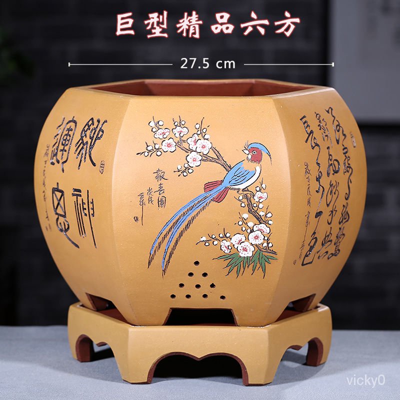 精品紫砂花盆 特大號六方君子蘭花盆 大型盆景盆 落地高檔大花盆