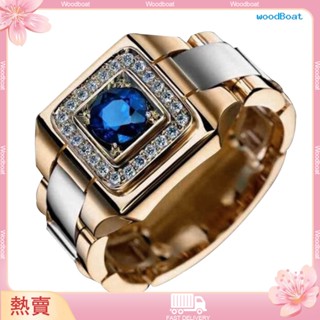 🌟🌠鑲嵌藍色寶石戒指 歐美奢華男士訂婚婚禮手飾品