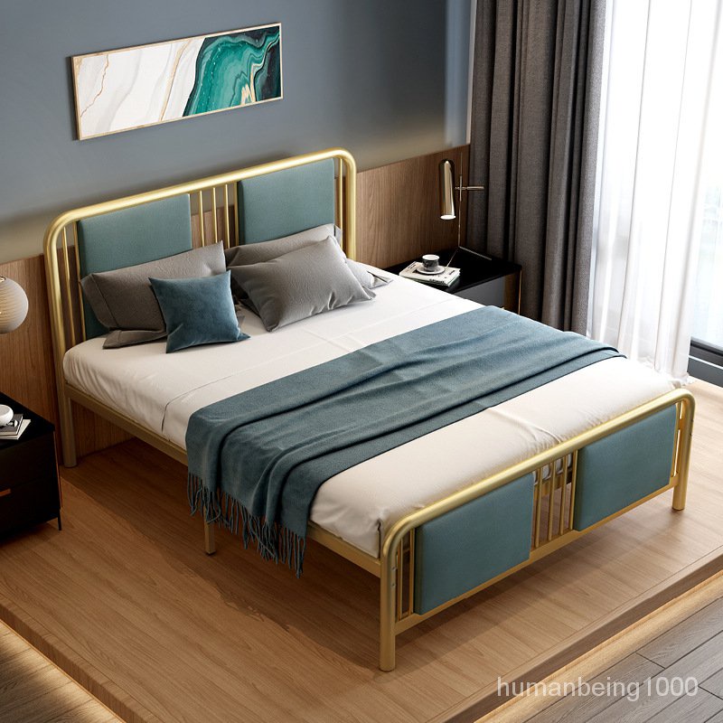 萬達木業 現代簡約輕奢網紅鐵藝床軟靠床1.2米1.5米單人雙人鐵架床傢用軟床 上下舖床架 高架床 雙人床架 上下床 PX