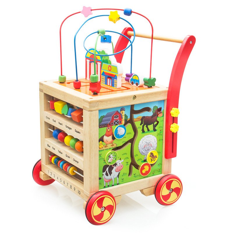 廠傢直銷木質多功能新款嬰幼兒學步助步手推車木製兒童寶寶玩具車