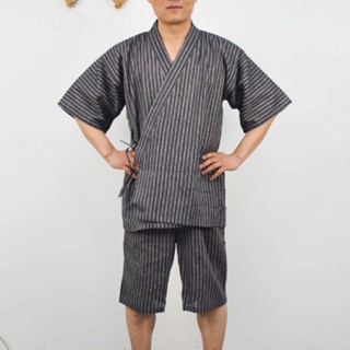 日式睡衣 日本和服 和服 浴衣 浴衣和服 日本和服 和服睡衣 睡袍睡衣夏男款純棉短袖短褲溫泉衣汗蒸服和服浴衣睡衣套裝條紋