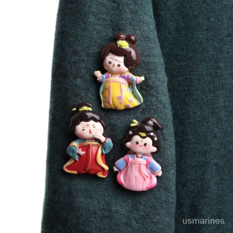 嚴選好物 可愛卡通古裝人物小女孩胸針胸章徽章衣服包包裝飾中國元素小禮物 ATBJ