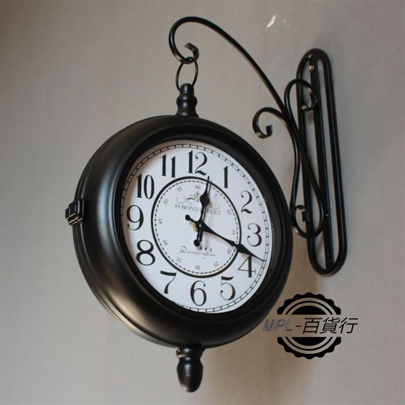 🔥‹雙面掛鐘› 復古鐵藝鍾靜音歐式雙面鍾美式鄉村田園客廳 掛鐘 工藝時鐘兩面掛錶337