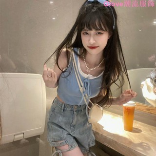 🌷🌷設計感小眾系帶小吊帶t恤女夏季小個子外穿短款背心內搭無袖上衣外穿吊帶背心 無袖上衣 素色 性感 自帶胸墊