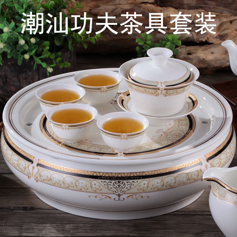 圓形 茶盤 潮汕 功夫 茶具 茶洗 套裝 10 英寸 12 英寸 陶瓷 整套 儲水式 茶船 功夫茶具 陶瓷茶船