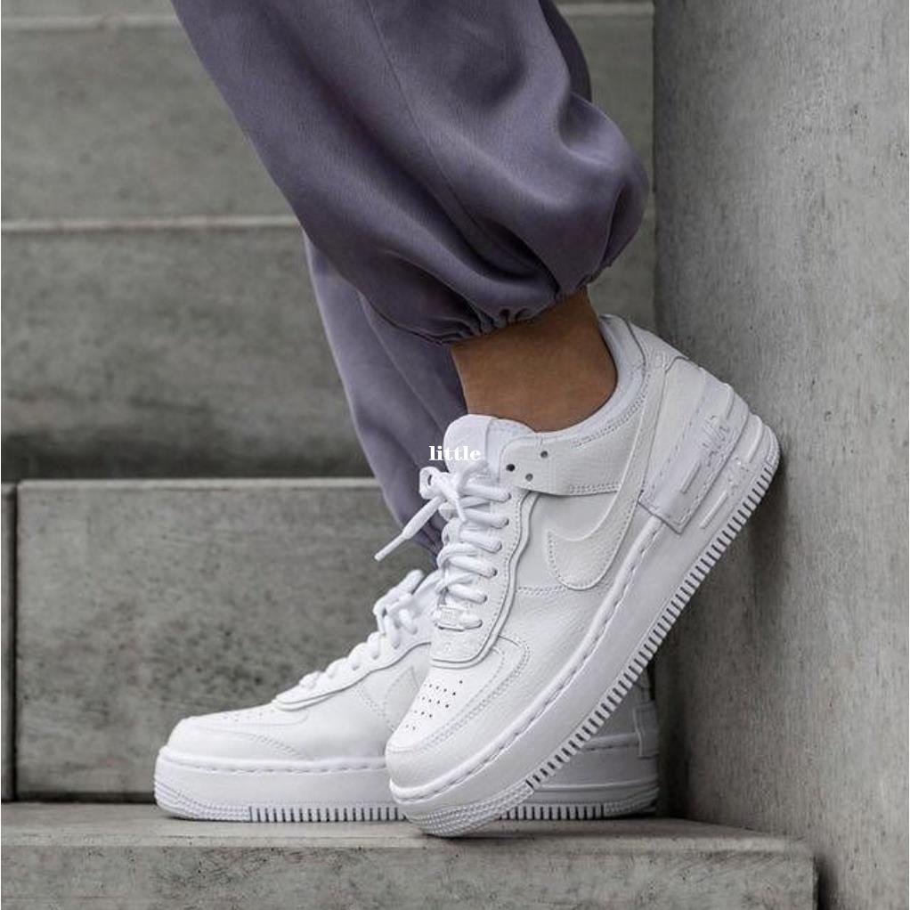 Nike Air Force 1 Shadow 全白 白色 拼接 皮革 小白鞋 休閒百搭板鞋CI0919-100女鞋