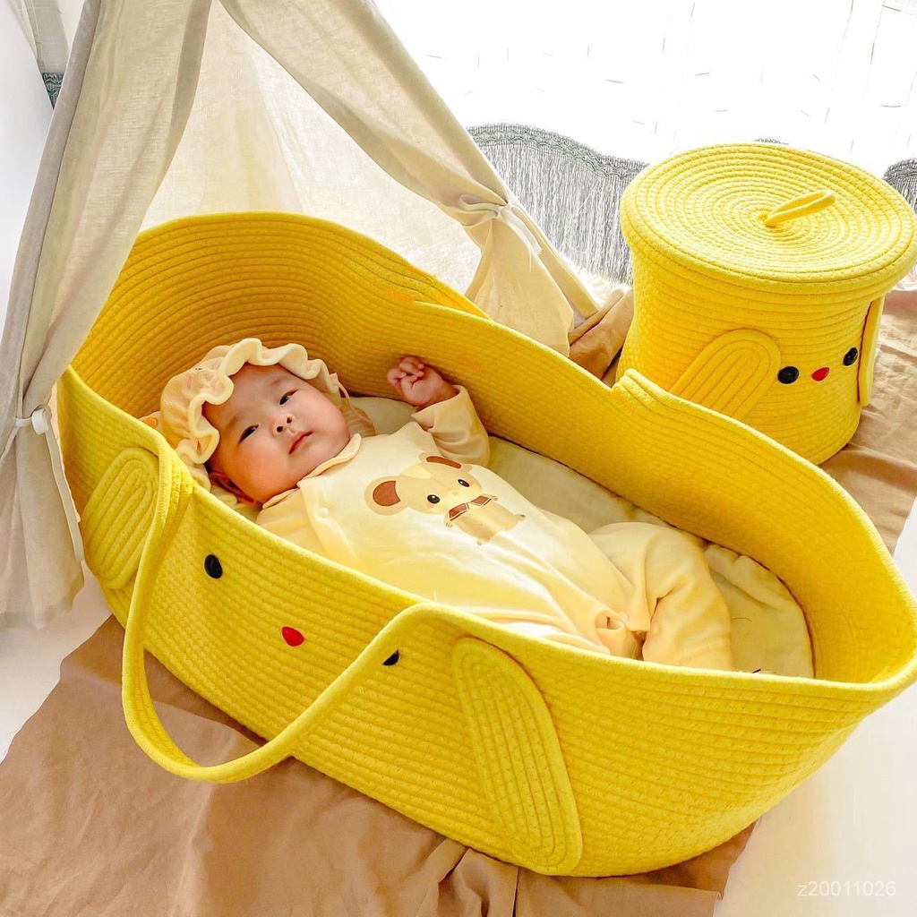 【拼全臺灣最低價格】ins韓風嬰兒藍手提籃 新生兒嬰兒床寶寶躺睡便攜式外出可折疊睡籃