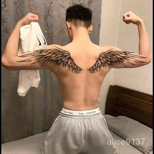 【感冒飾品】紋身貼-滿背 紋身貼 防水持久 天使噁魔翅膀羽毛男女背部 後背圖 滿後半永久 男女 逼真 刺青貼 後背 防水