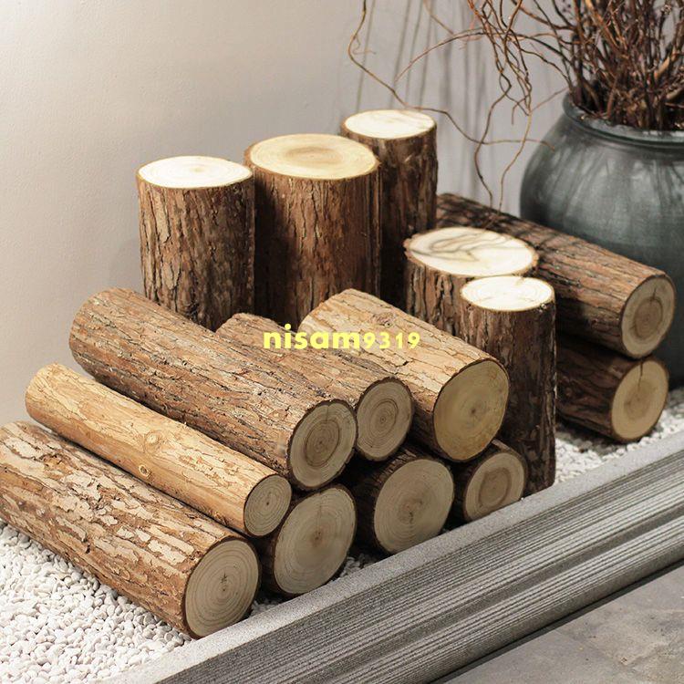 新品 壁爐裝飾 木頭 原木小木樁木材木柴圍欄木頭柵欄實木樹樁擺件圓木樁