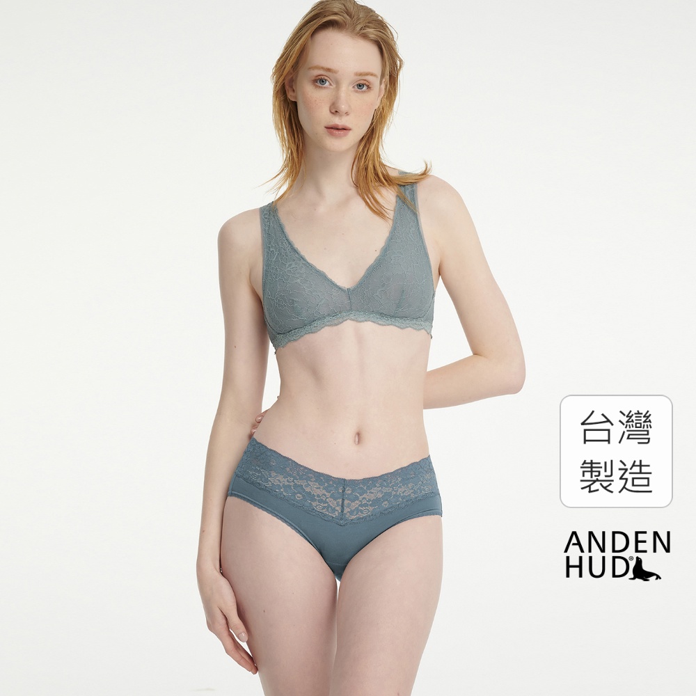 【Anden Hud】寧靜植物園．V蕾絲中腰三角內褲(歸屬藍) 純棉台灣製
